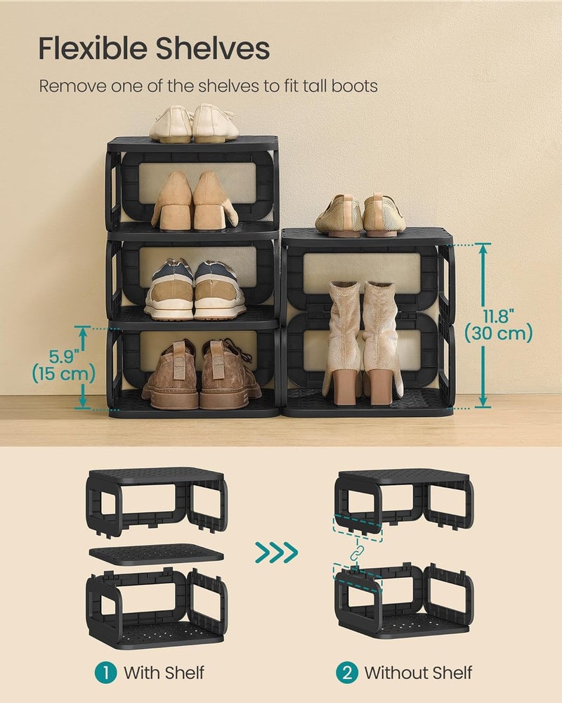 SONGMICS 2-Tier Shoe Rack Organizer - Flexible & Stackable Shoe Storage, Narrow Space-Saving Design for Entryway & Closet, Ink Black - 61 x 84.1 cm - Image 3